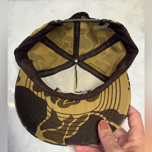 Vintage Bud King Of Beers Hat Cap Mens Snapback Brown Camouflage Made in USA 80s - Picture 7 of 12